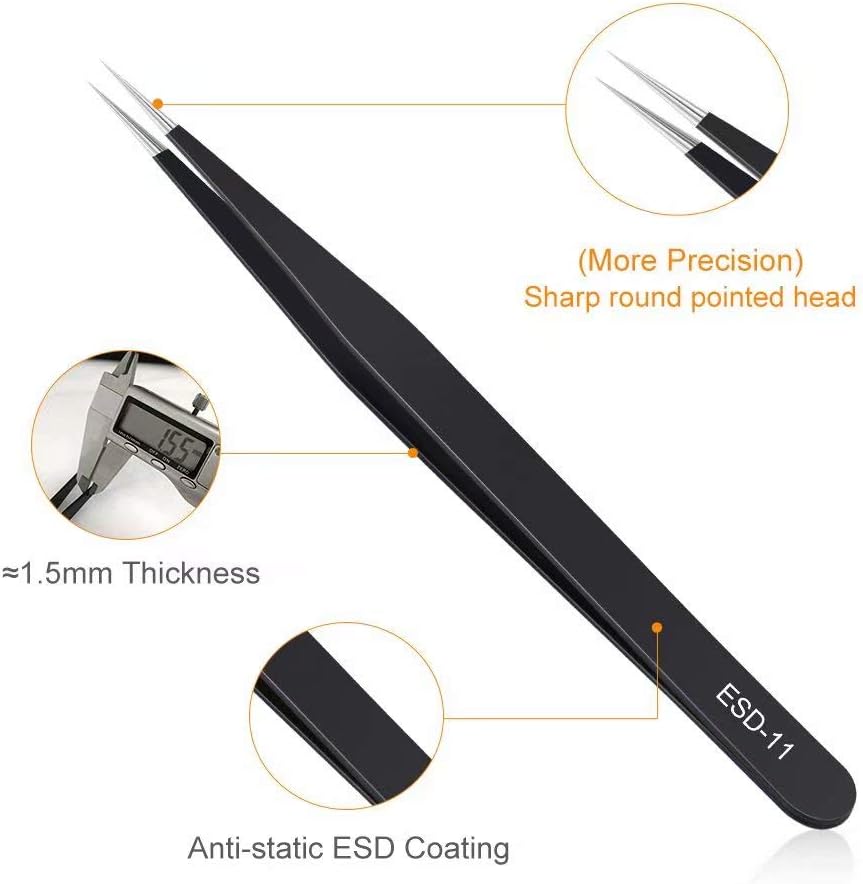 6PCS Precision Tweezers Set, Upgraded Anti-Static Stainless Steel Curved of Tweezers, for Electronics, Laboratory Work, Jewelry-Making, Craft, Soldering, etc