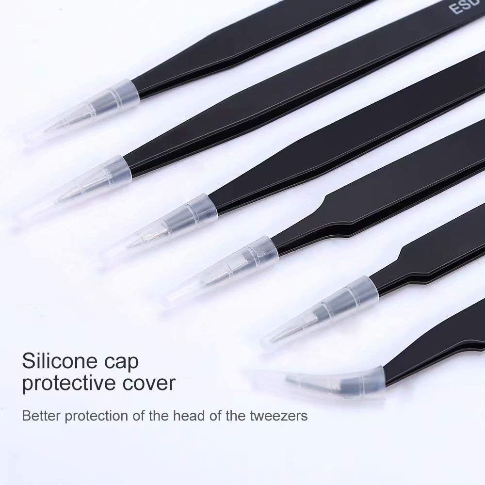 6PCS Precision Tweezers Set, Upgraded Anti-Static Stainless Steel Curved of Tweezers, for Electronics, Laboratory Work, Jewelry-Making, Craft, Soldering, etc