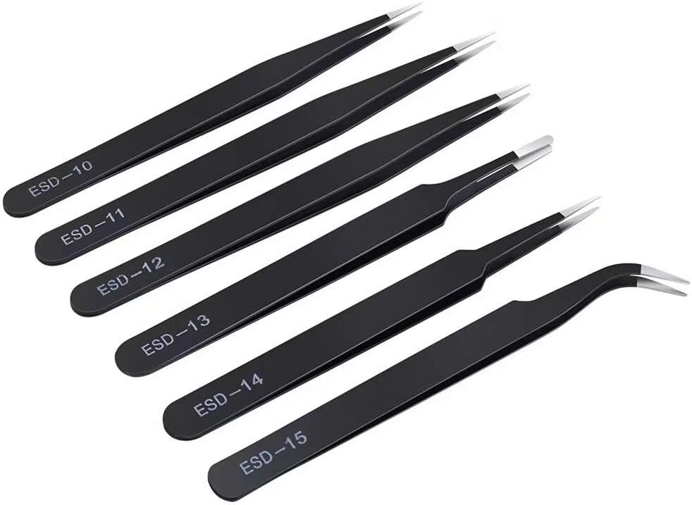 6PCS Precision Tweezers Set, Upgraded Anti-Static Stainless Steel Curved of Tweezers, for Electronics, Laboratory Work, Jewelry-Making, Craft, Soldering, etc