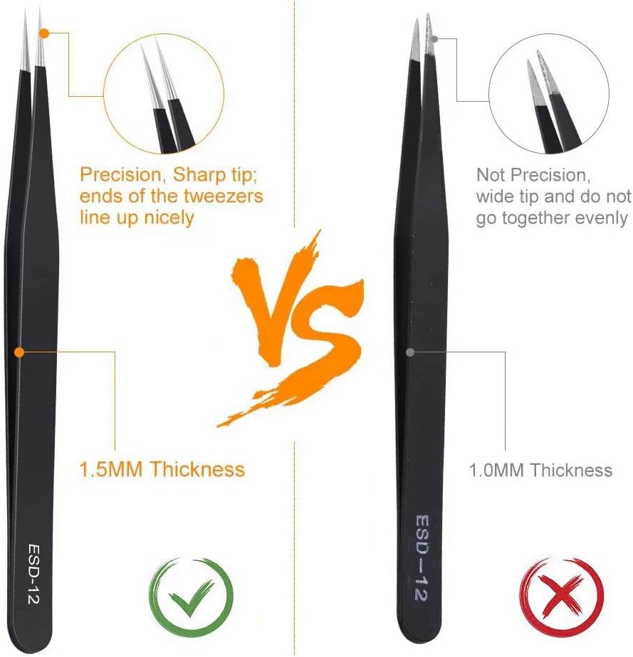 6PCS Precision Tweezers Set, Upgraded Anti-Static Stainless Steel Curved of Tweezers, for Electronics, Laboratory Work, Jewelry-Making, Craft, Soldering, etc