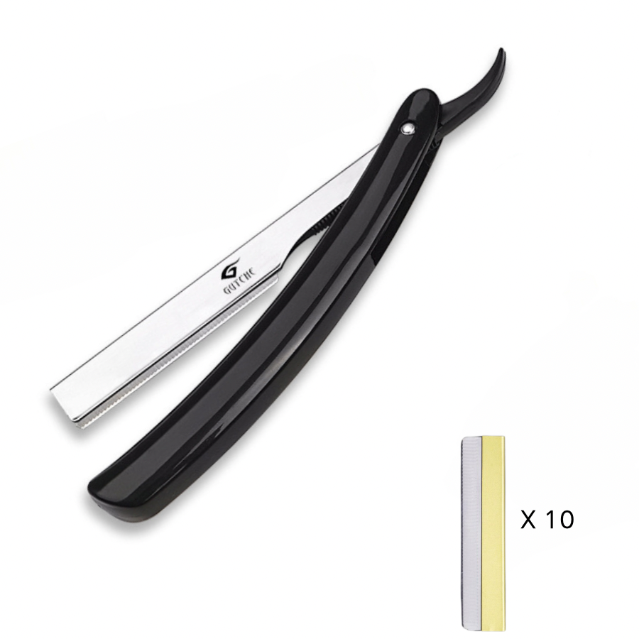 Straight Razor | Professional Barber Razor with blade holder for men with 10 Single Edge Blades │slide-out design