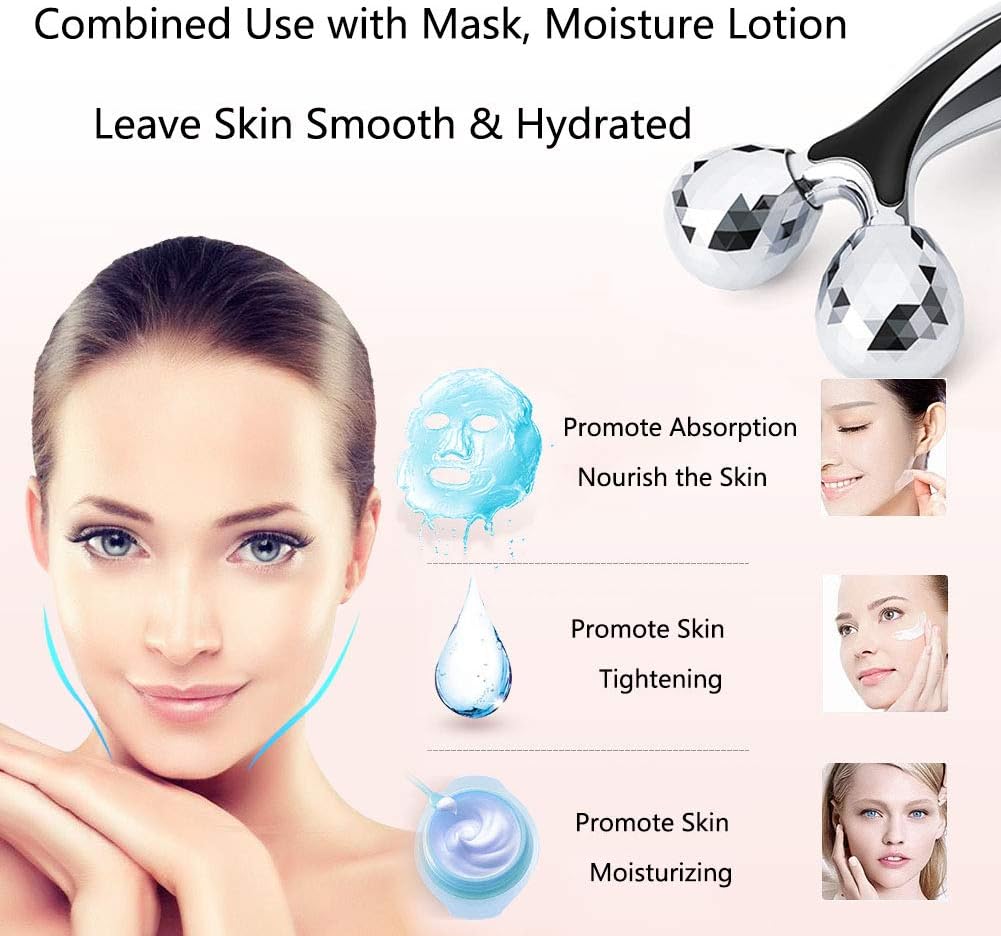 V Facial Roller Massager, Reduce Wrinkles in Neck and Eyes, Massage for Lymphatic Drainage, Face Lifting, Reduce Puffiness, Skin Tightening & Collagen Production, Clear Toxins