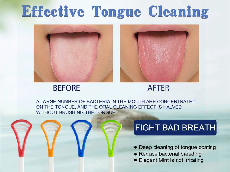 Tongue scraper, suitable for adults and children, provides healthy oral care, is easy to use, and helps combat bad breath. Travel portable cleaner Tongue coating cleaning brush