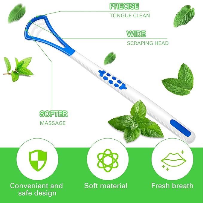 Tongue scraper, suitable for adults and children, provides healthy oral care, is easy to use, and helps combat bad breath. Travel portable cleaner Tongue coating cleaning brush