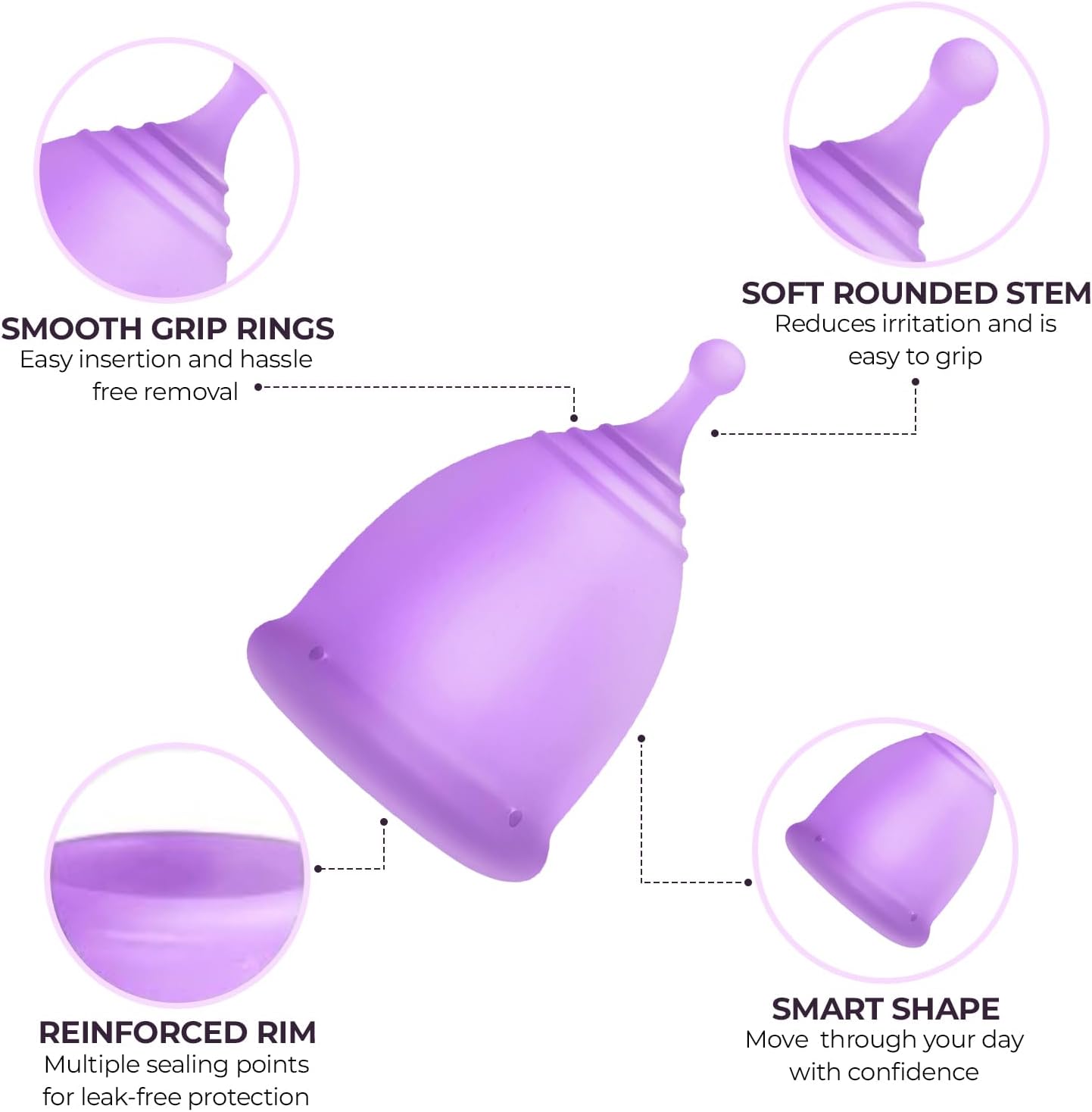 Menstrual Cups - Tampon, Pad, and Disc Alternative Product Reusable Period Cup/Copa Designed with Soft Flexible Medical