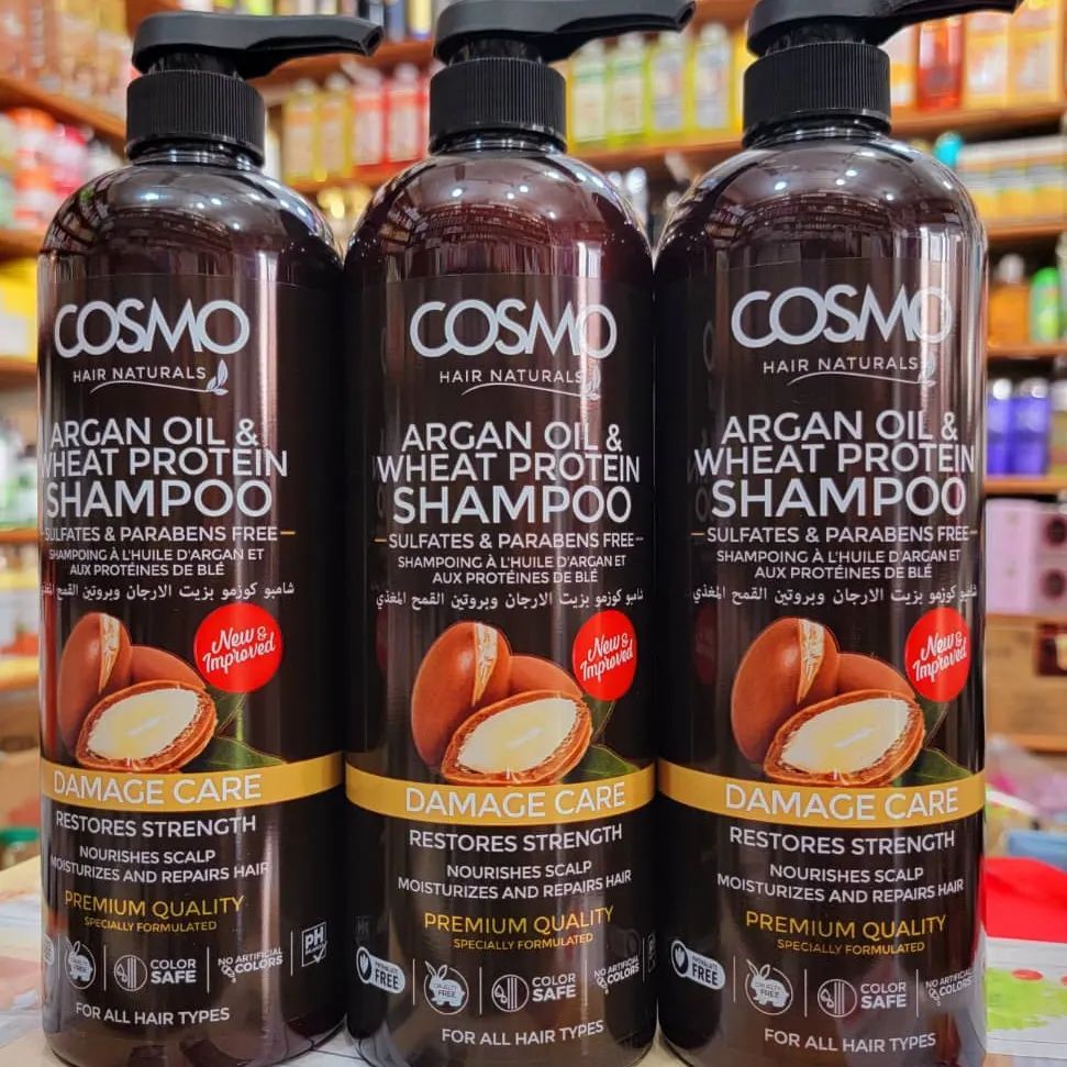 COSMO Hair Naturals  Argan Oil and Wheat Protein Shampoo 480ml Gentle Daily Care Sulfate and Paraben Free to Strengthen and Restore Hair - 480ml Nourishes Scalp Strengthens and Repairs