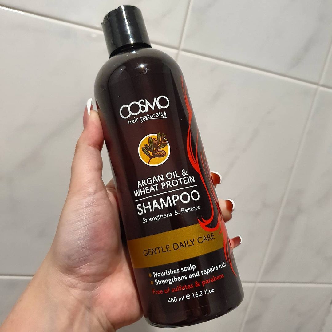 COSMO Hair Naturals  Argan Oil and Wheat Protein Shampoo 480ml Gentle Daily Care Sulfate and Paraben Free to Strengthen and Restore Hair - 480ml Nourishes Scalp Strengthens and Repairs