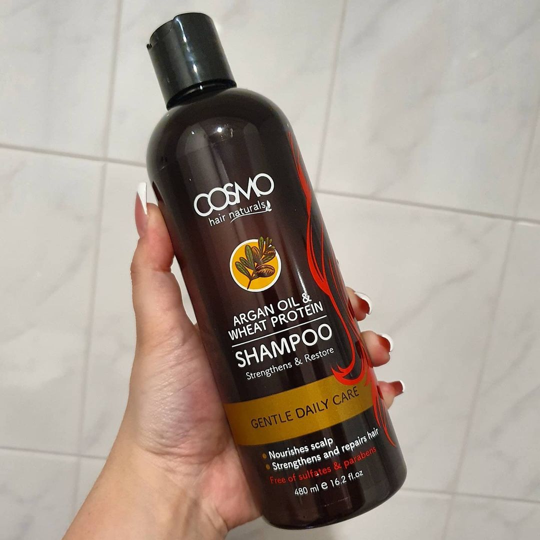 COSMO Hair Naturals  Argan Oil and Wheat Protein Shampoo 480ml Gentle Daily Care Sulfate and Paraben Free to Strengthen and Restore Hair - 480ml Nourishes Scalp Strengthens and Repairs