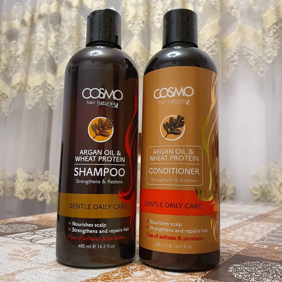 COSMO Hair Naturals  Argan Oil and Wheat Protein Shampoo 480ml Gentle Daily Care Sulfate and Paraben Free to Strengthen and Restore Hair - 480ml Nourishes Scalp Strengthens and Repairs