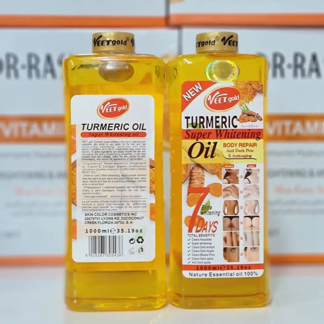 VEET GOLD Turmeric Supper Whitening Oil 1000ml Clears Knuckles Removes Dirt & Impurities Super Whitening Clears Dark Thighs Anti Dark Spots Body Oil 1000ml