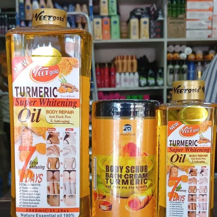 VEET GOLD Turmeric Supper Whitening Oil 1000ml Clears Knuckles Removes Dirt & Impurities Super Whitening Clears Dark Thighs Anti Dark Spots Body Oil 1000ml