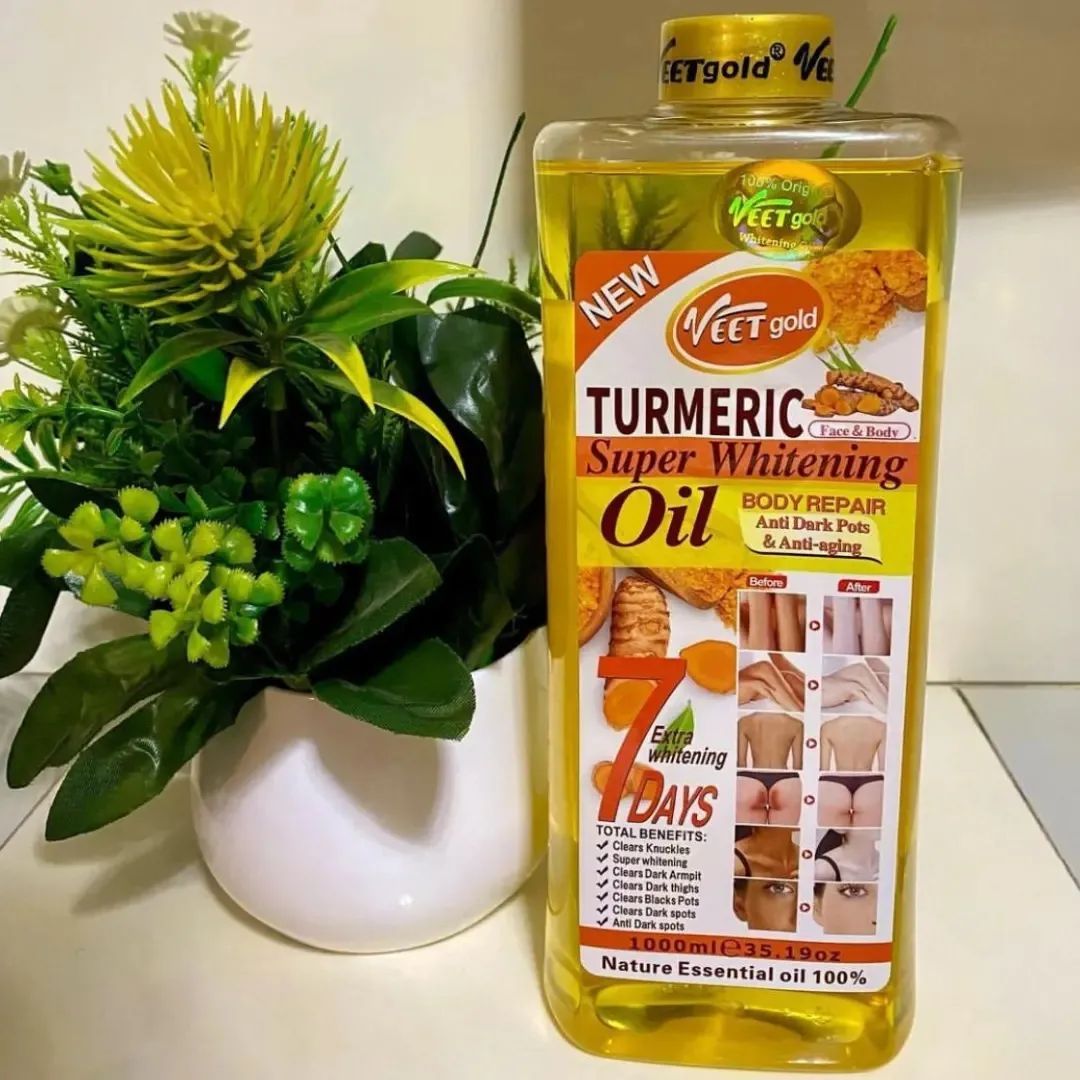 VEET GOLD Turmeric Supper Whitening Oil 1000ml Clears Knuckles Removes Dirt & Impurities Super Whitening Clears Dark Thighs Anti Dark Spots Body Oil 1000ml