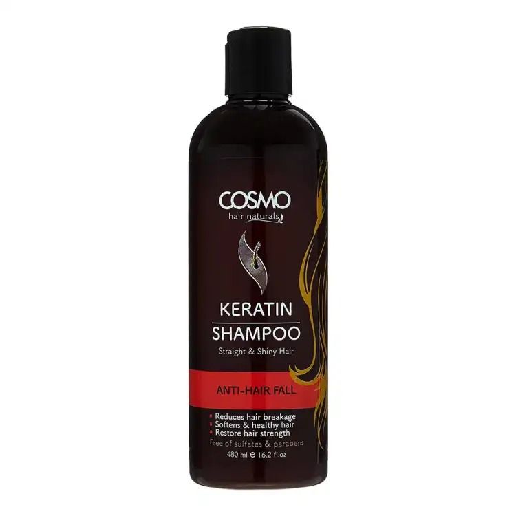 Cosmo Keratin Anti Hair Fall Shampoo 480ml For Unisex Use entle Daily Care Sulfate and Paraben Free to Strengthen and Restore Hair - 480ml Nourishes Scalp Strengthens and Repairs