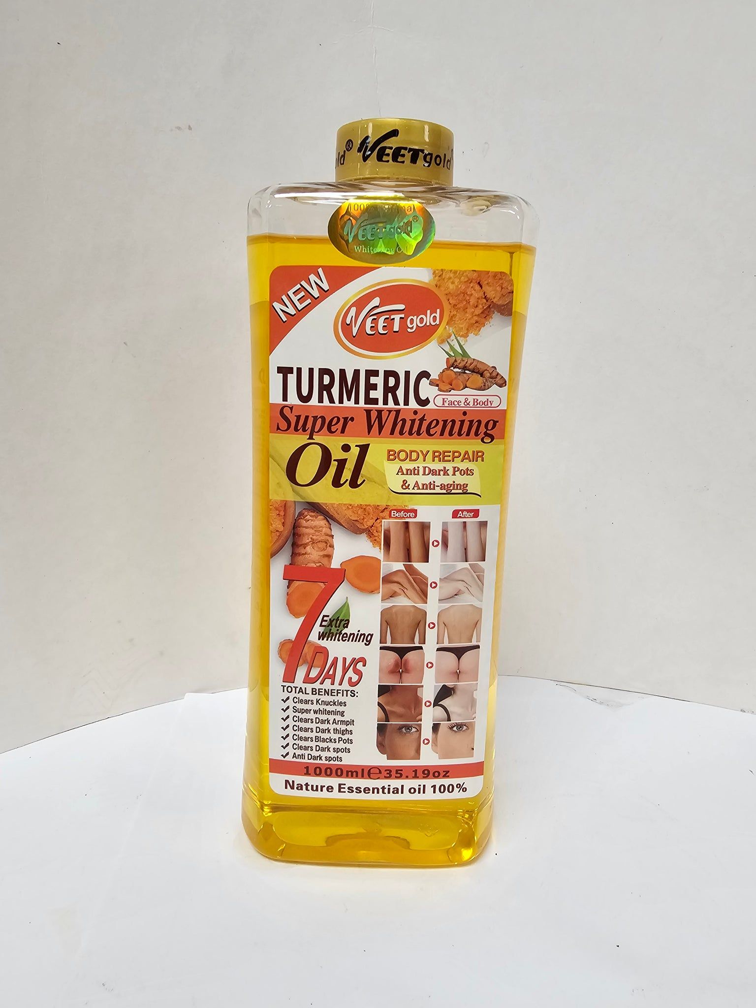 2 Pack Turmeric Body Oil 1000ml + Body Scrub 550g Super Whitening  Skin Repair Anti-Aging Removes Wrinkles Dark Spots & Smooths Clears Knuckles PornThap Premium Organic Exfoliating Body Scrub
