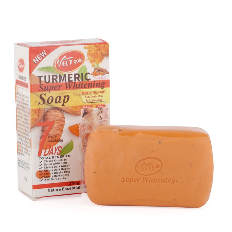 VEET GOLD Turmeric Supper Whitening Oil 1000ml + Soap 250g Whitening Soap Clears Knuckles Removes Dirt & Impurities Super Whitening Clears Dark Thighs Anti Dark Spots Body Oil 1000ml