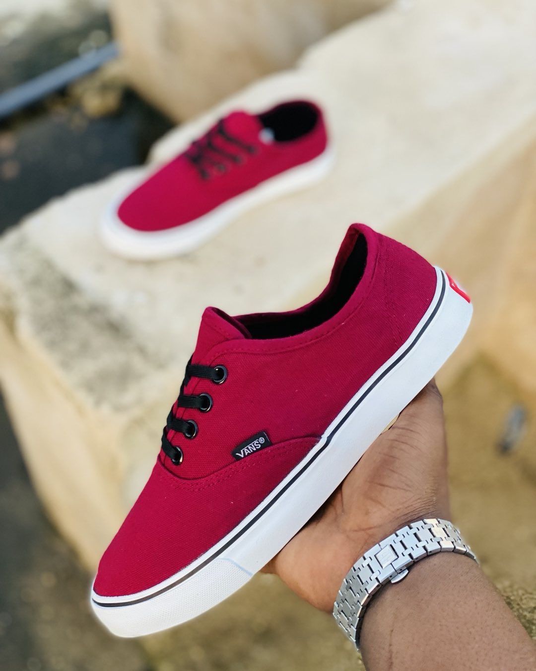 Vans Maroon With White Sole Flat Rubber Double Sole Best Fitting For Unisex