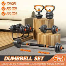 50kg Adjustable Dumbbell Set, 50kgs Free Weights Dumbbells, 6 in 1 Weight Set, Dumbbell, Barbell, Kettlebell and Push-up, Home Gym Fitness Workout Equipment for Men and Women