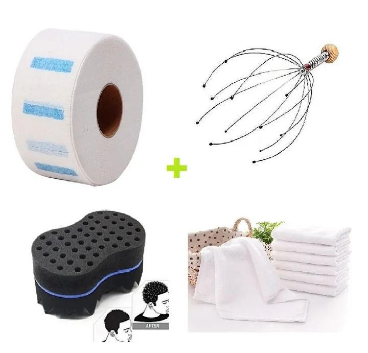 500pcs Disposable Barber/Salon Hair Shaving Neck Rolls + 6 pcs Face towels + Head massager