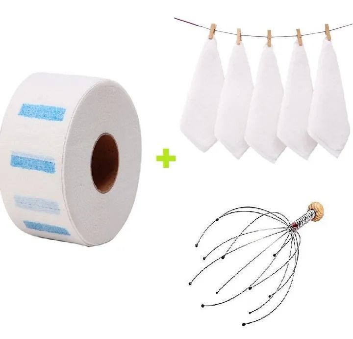500pcs Disposable Barber/Salon Hair Shaving Neck Rolls + 6 pcs Face towels + Head massager