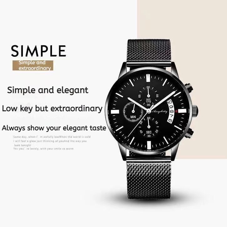 【XmasSale】Men Watch leather strap Metal strap Stainless Steel Good Quartz Luxury Male Wrist watch Fashion Business Date display Valentines Gift