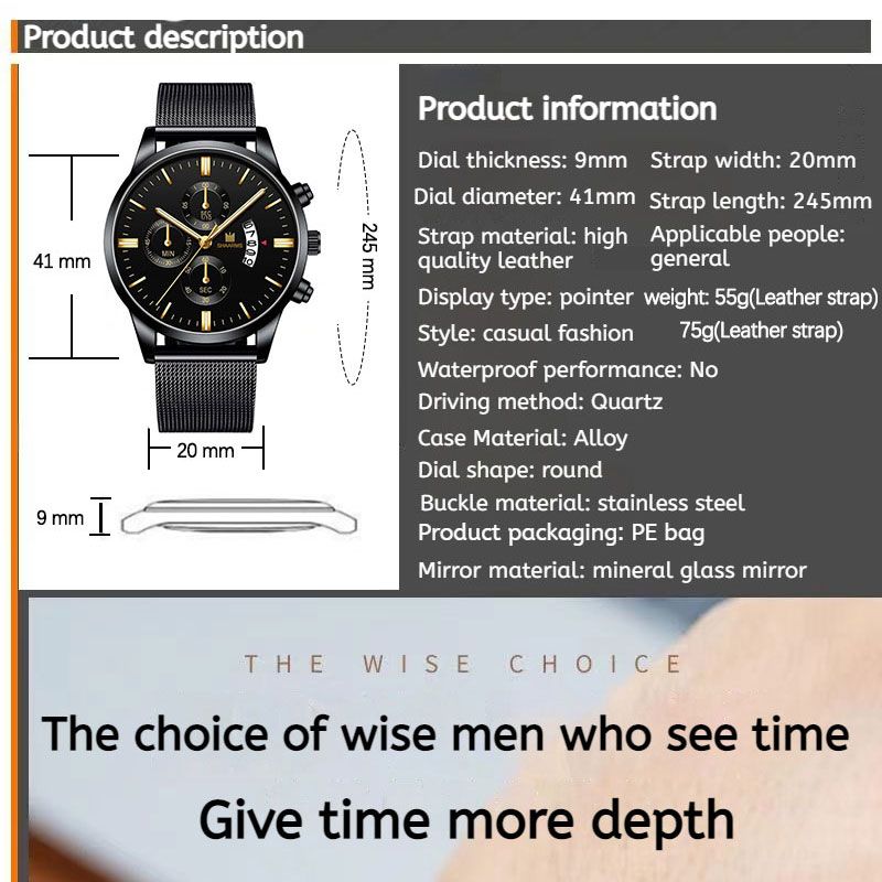 【XmasSale】Men Watch leather strap Metal strap Stainless Steel Good Quartz Luxury Male Wrist watch Fashion Business Date display Valentines Gift