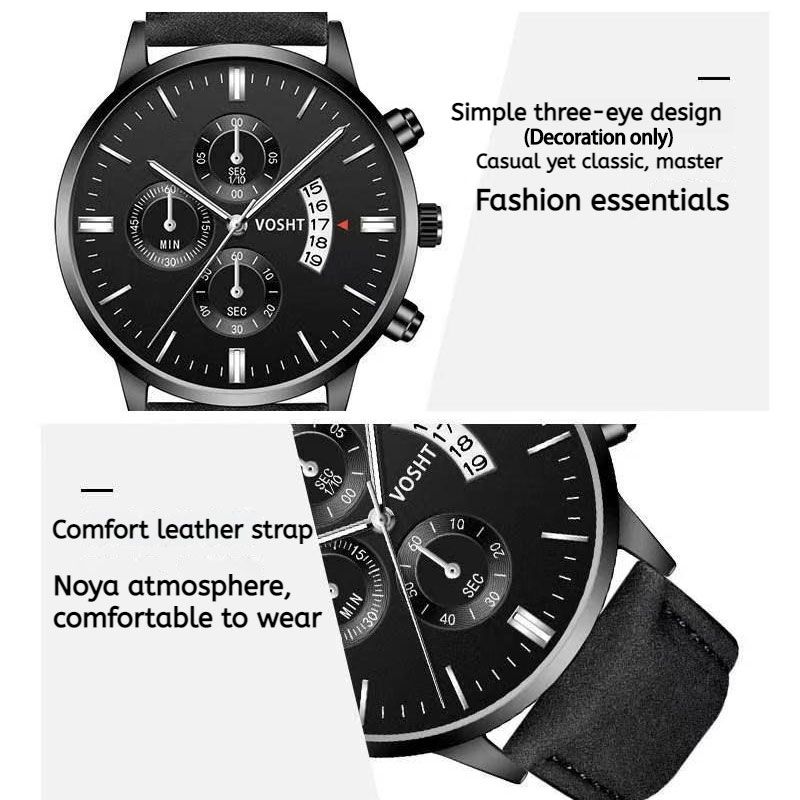 【XmasSale】Men Watch leather strap Metal strap Stainless Steel Good Quartz Luxury Male Wrist watch Fashion Business Date display Valentines Gift