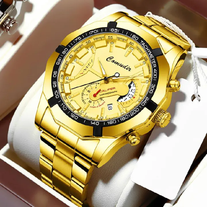 【New Arrivals】Business Large Dial Watches for Men Metal strap Stainless Steel Good Quartz Luxury Male Wrist watch Fashion Calendar