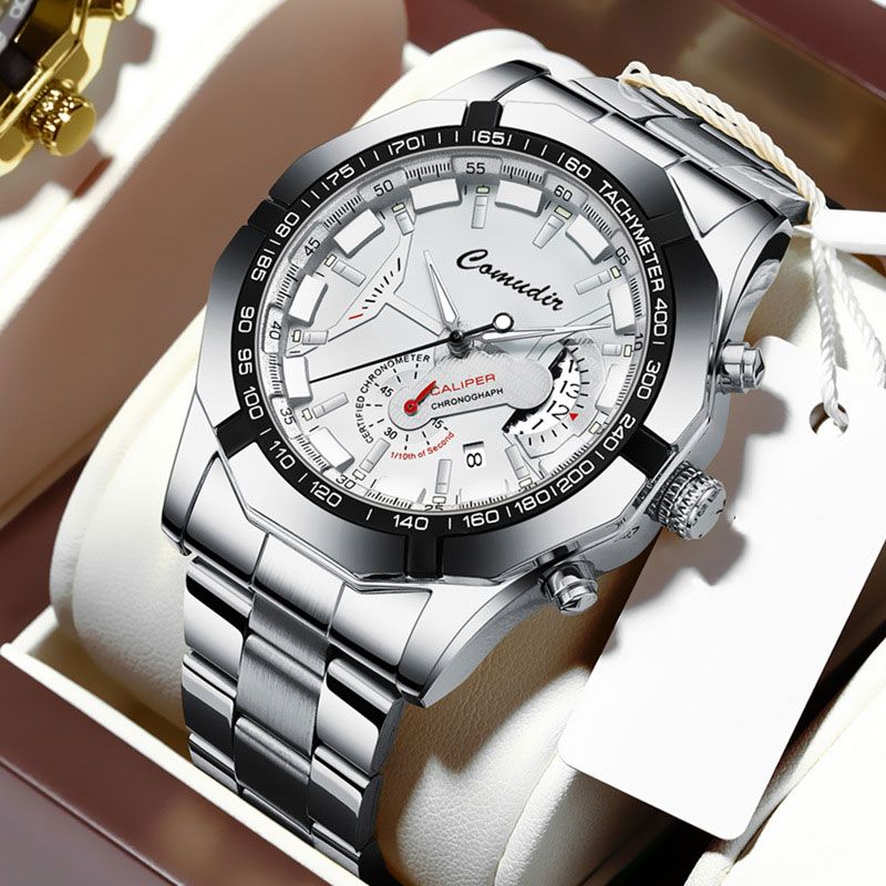 【New Arrivals】Business Large Dial Watches for Men Metal strap Stainless Steel Good Quartz Luxury Male Wrist watch Fashion Calendar