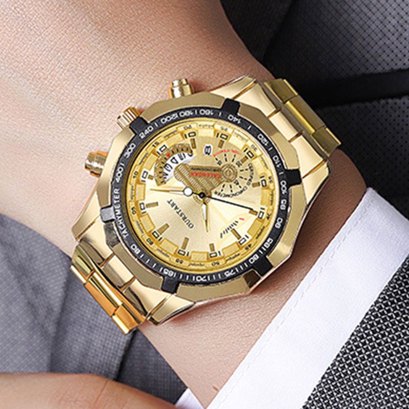 【New Arrivals】Business Large Dial Watches for Men Metal strap Stainless Steel Good Quartz Luxury Male Wrist watch Fashion Calendar
