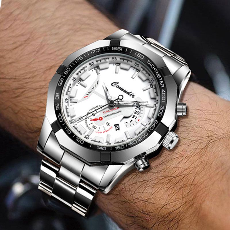 【New Arrivals】Business Large Dial Watches for Men Metal strap Stainless Steel Good Quartz Luxury Male Wrist watch Fashion Calendar