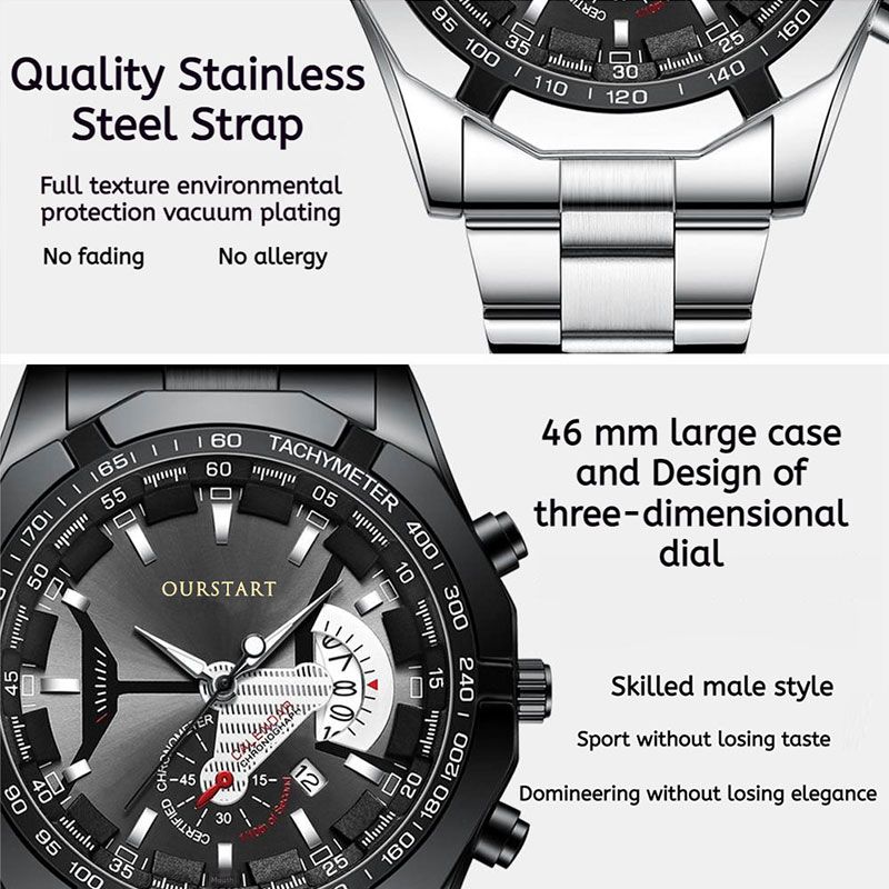 【New Arrivals】Business Large Dial Watches for Men Metal strap Stainless Steel Good Quartz Luxury Male Wrist watch Fashion Calendar