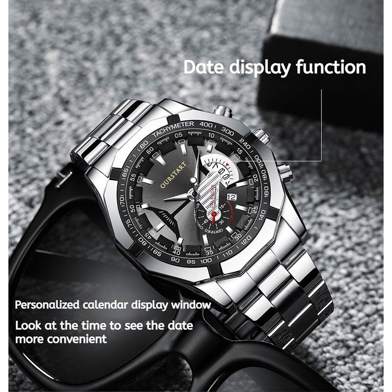 【New Arrivals】Business Large Dial Watches for Men Metal strap Stainless Steel Good Quartz Luxury Male Wrist watch Fashion Calendar