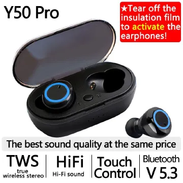 Y50 Pro Wireless Bluetooth Earphones TWS Stereo Earpods In-ear bilateral stereo Bluetooth headphones Noise-canceling headphones Touch Control AirPods 450mAh with Mic Earphones for iOS & Android Black
