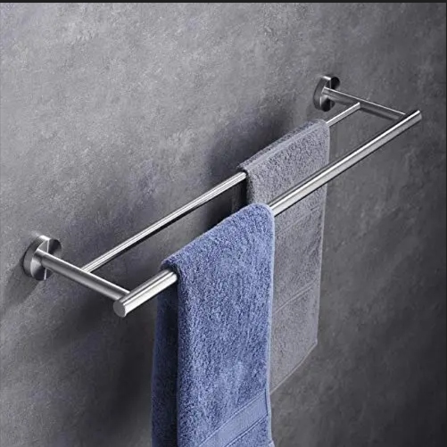Double Bath Towel Bars,Towel Holder Towel Racks for Bathroom Lavatory,SUS304 Stainless Steel Towel Hanger Wall Mount Towel Rail,Brushed Nickel 24 Inch