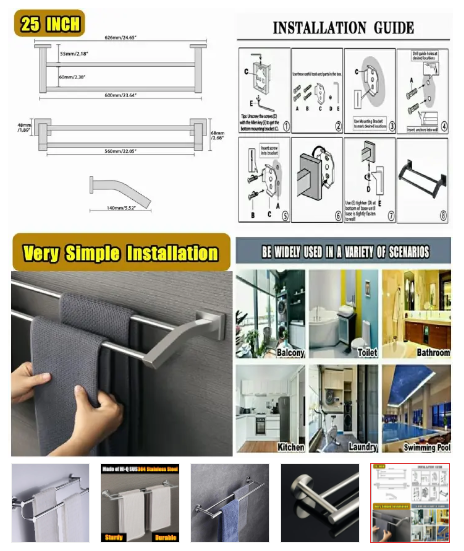 Double Bath Towel Bars,Towel Holder Towel Racks for Bathroom Lavatory,SUS304 Stainless Steel Towel Hanger Wall Mount Towel Rail,Brushed Nickel 24 Inch