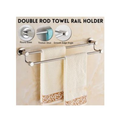 Double Bath Towel Bars,Towel Holder Towel Racks for Bathroom Lavatory,SUS304 Stainless Steel Towel Hanger Wall Mount Towel Rail,Brushed Nickel 24 Inch