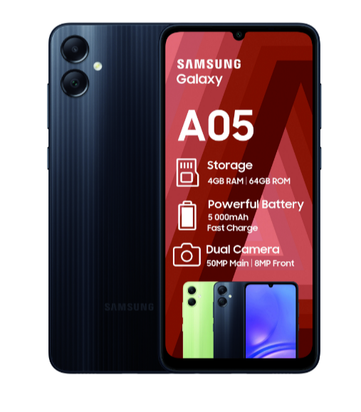 Samsung Galaxy A05 64GB Rom 4GB Ram 6.7 Inches 5000mAh 50MP + 2MP Real Camera Android 14 Smart Mobile Phone.