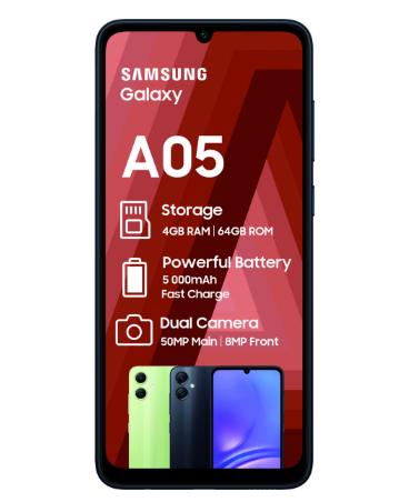 Samsung Galaxy A05 64GB Rom 4GB Ram 6.7 Inches 5000mAh 50MP + 2MP Real Camera Android 14 Smart Mobile Phone.