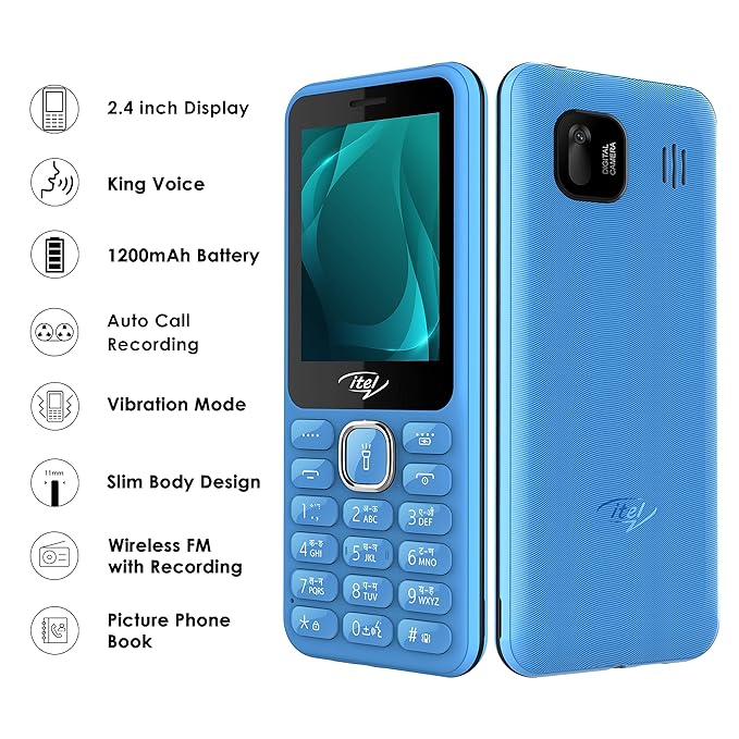 itel it5027 Keypad Mobile Phone with 2.4 inch Display Size |11mm Slim Body| 1200 mAh Battery| King Voice | Cell Phone