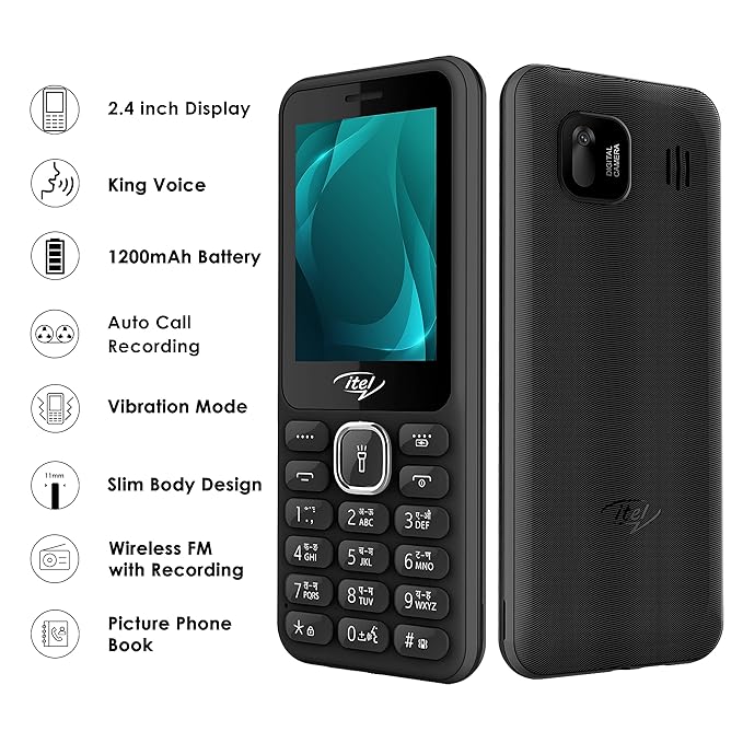 itel it5027 Keypad Mobile Phone with 2.4 inch Display Size |11mm Slim Body| 1200 mAh Battery| King Voice | Cell Phone