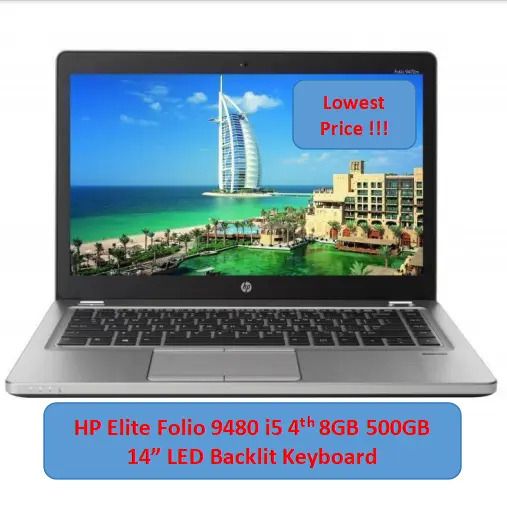 (Free laptop bag and mouse)Refurbished HP EliteBook Folio 9480 Core i5 8GB Ram 500GB HDD 14 Inch LED Ultrabook Laptop Backlit Keyboard Windows 10 with 6 months warranty