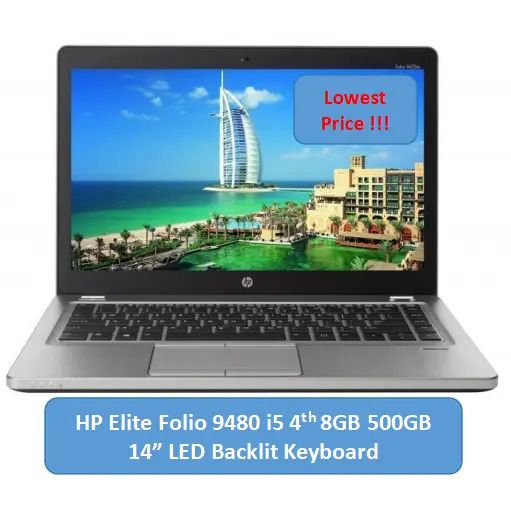 (Free laptop bag and mouse)Refurbished HP EliteBook Folio 9480 Core i5 8GB Ram 500GB HDD 14 Inch LED Ultrabook Laptop Backlit Keyboard Windows 10 with 6 months warranty