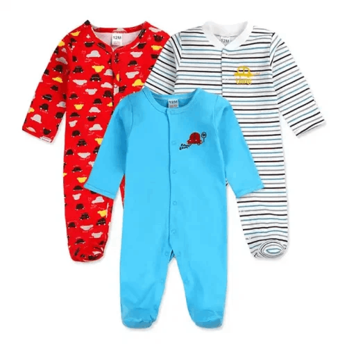 100% 3-pack Assorted Baby Sleepsuits (3-6 Months)