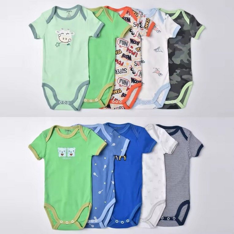 100% Cotton Assorted 5-Pack Baby Boys & Girls Onesies/Bodysuits (0-3 Months)  /  /