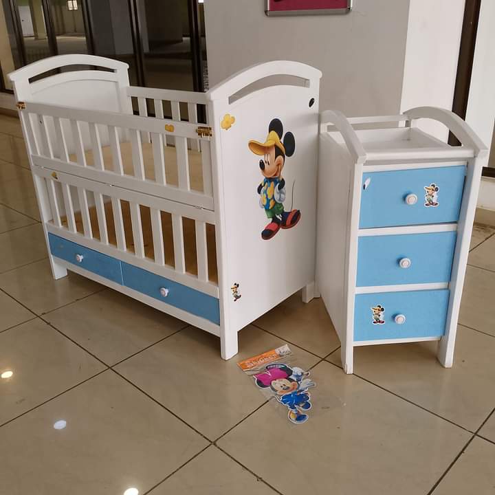 Wooden bed complete with side drawer