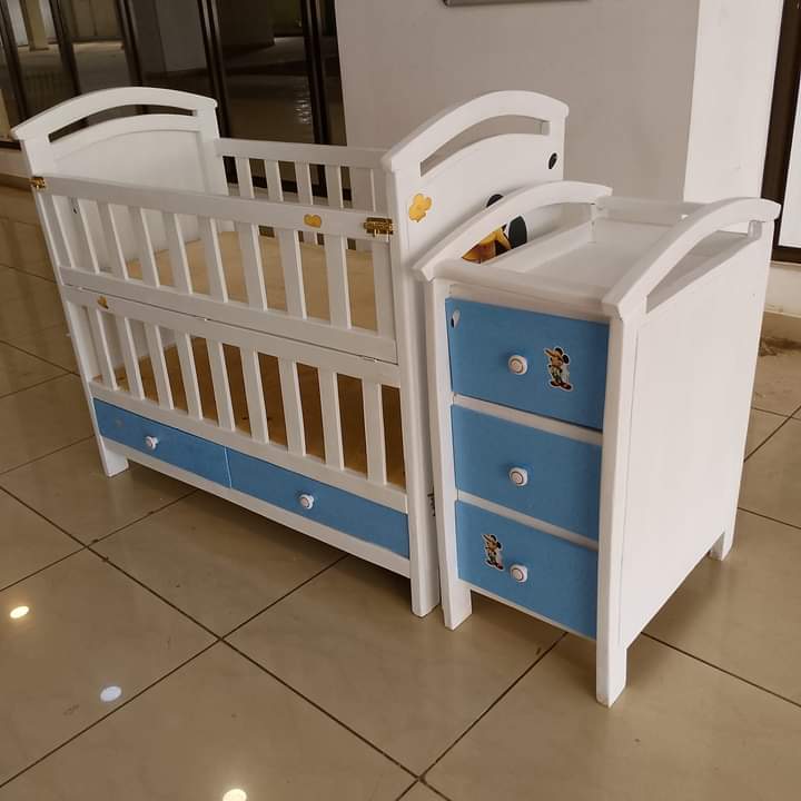 Wooden bed complete with side drawer