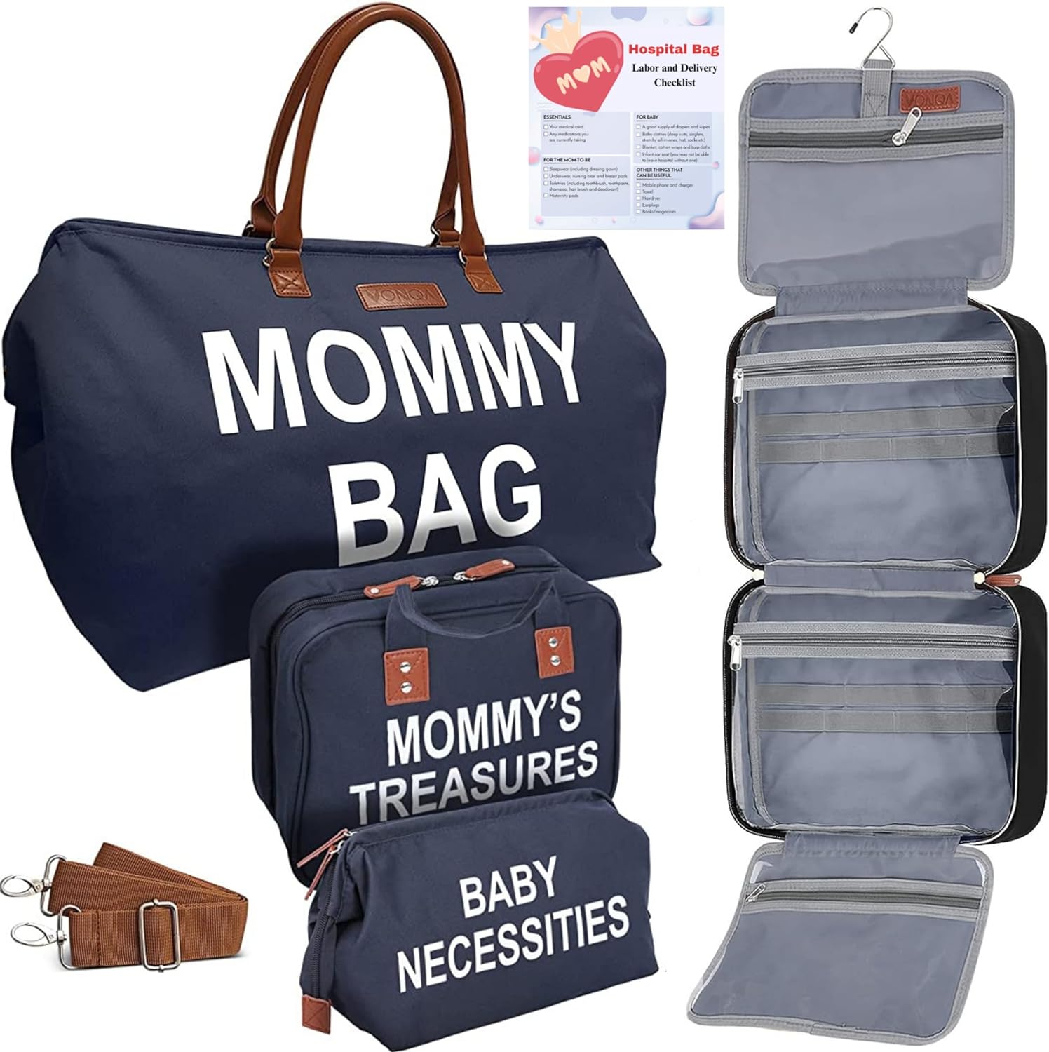 Navy blue With urine pad Diaper Bags Mommy Bag 3-Piece Set Travel Portable Maternity Package Thermal Insulation Large Capacity