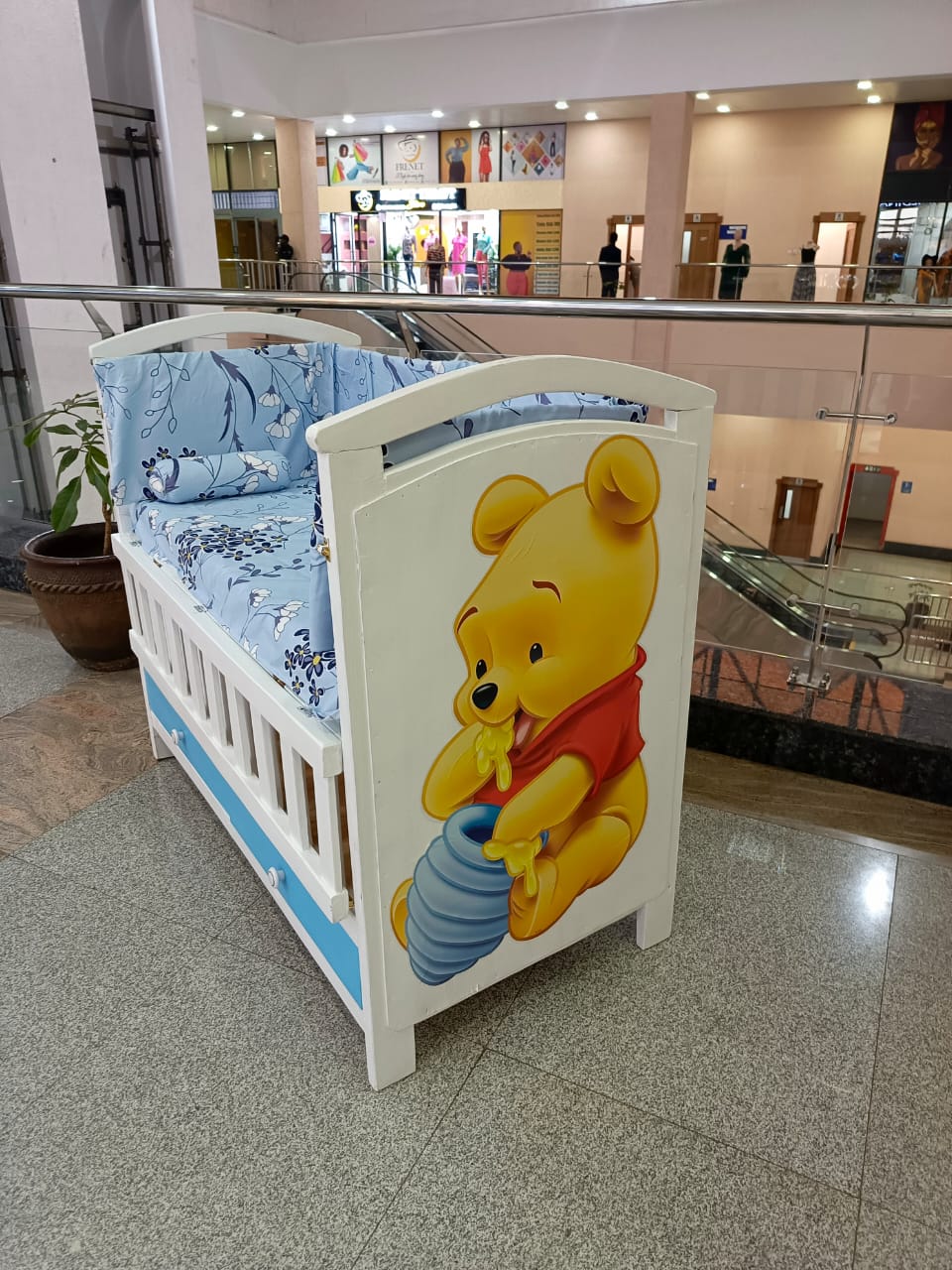 Baby Wooden Bed With Mattress And Cot Bumper-Blue theme(variety of prints)