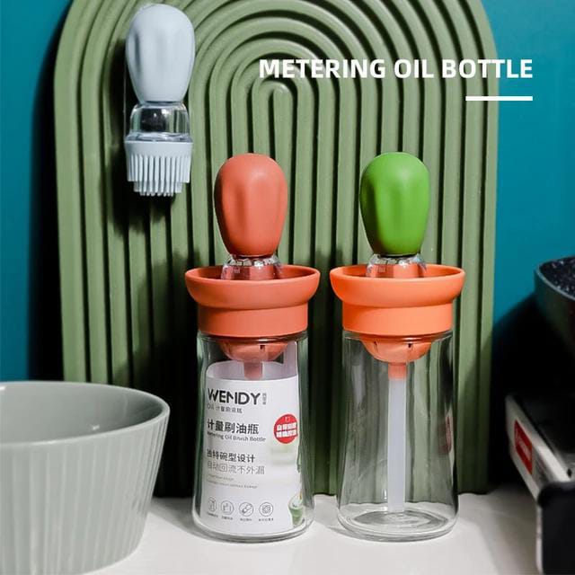 Glass Olive Oil Dispenser Bottle With Silicone Brush, Oil Measuring Container Dispenser And Silicone Dropper for Kitchen Baking BBQ Grill Pastry Brush
