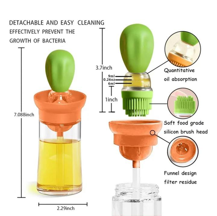 Glass Olive Oil Dispenser Bottle With Silicone Brush, Oil Measuring Container Dispenser And Silicone Dropper for Kitchen Baking BBQ Grill Pastry Brush